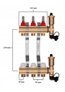 Rozdzielacz do ogrzewania podłogowego C.O 3 + ZŁĄCZKI PEX