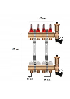 Rozdzielacz do ogrzewania podłogowego C.O 4 + ZŁĄCZKI PEX