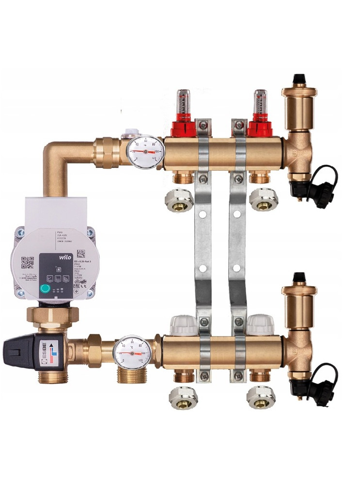 Rozdzielacz mosiężny do podłogówki 2 z GRUPĄ POMPOWĄ WILO + ZŁĄCZKI PEX
