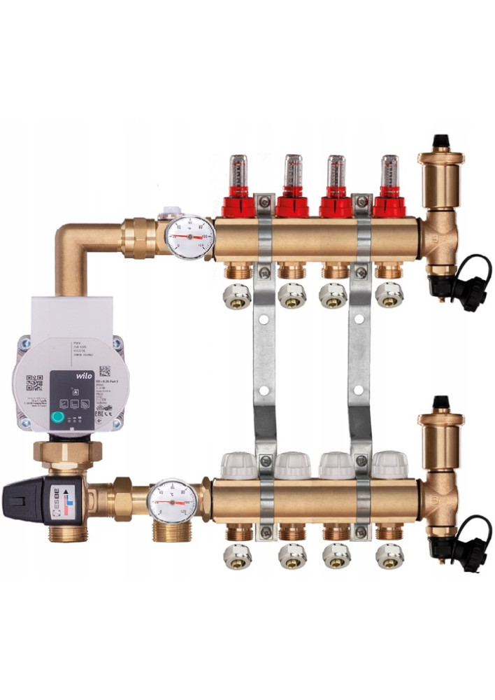 Rozdzielacz mosiężny do podłogówki 4 z GRUPĄ POMPOWĄ WILO + ZŁĄCZKI PEX