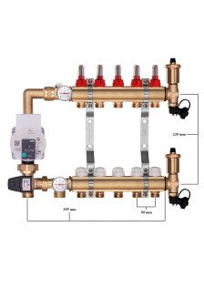 Rozdzielacz mosiężny do podłogówki 5 z GRUPĄ POMPOWĄ WILO + ZŁĄCZKI PEX