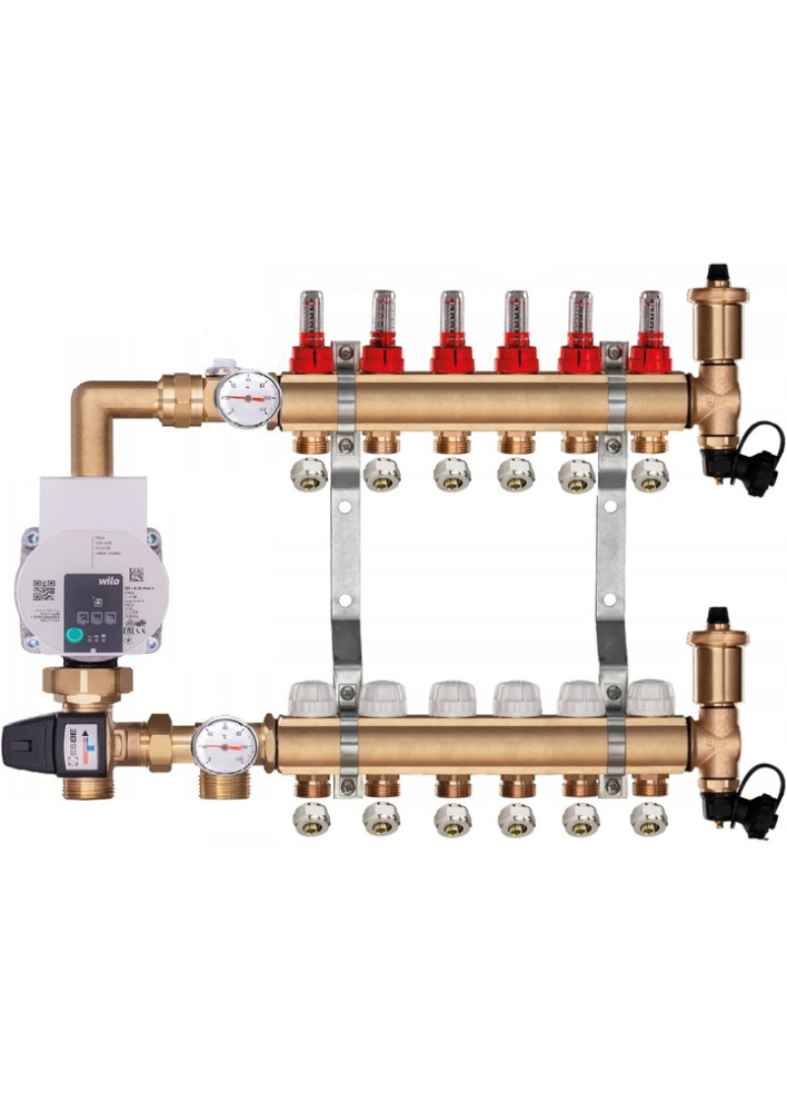 Rozdzielacz mosiężny do podłogówki 6 z GRUPĄ POMPOWĄ WILO + ZŁĄCZKI PEX