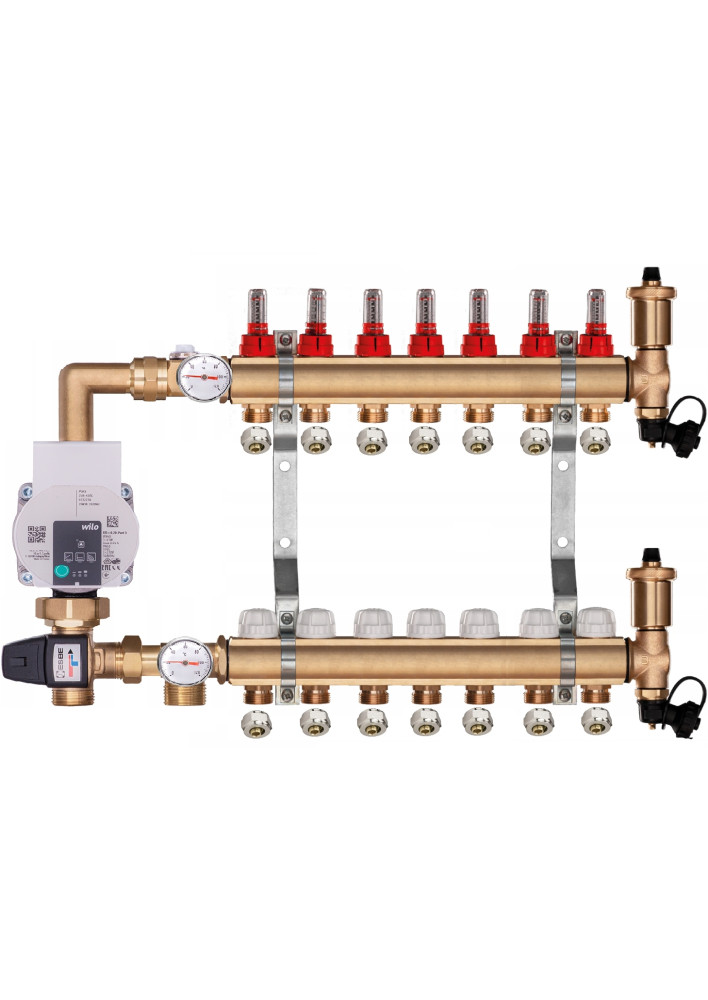 Rozdzielacz mosiężny do podłogówki 7 z GRUPĄ POMPOWĄ WILO + ZŁĄCZKI PEX