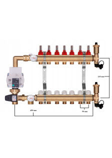 Rozdzielacz mosiężny do podłogówki 7 z GRUPĄ POMPOWĄ WILO + ZŁĄCZKI PEX