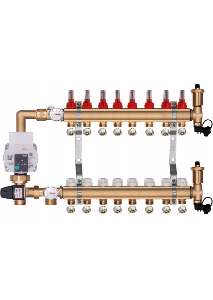 Rozdzielacz mosiężny do podłogówki 8 z GRUPĄ POMPOWĄ WILO + ZŁĄCZKI PEX