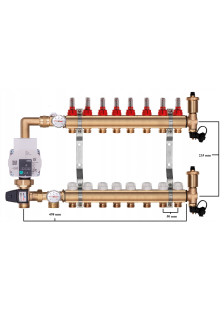 Rozdzielacz mosiężny do podłogówki 8 z GRUPĄ POMPOWĄ WILO + ZŁĄCZKI PEX
