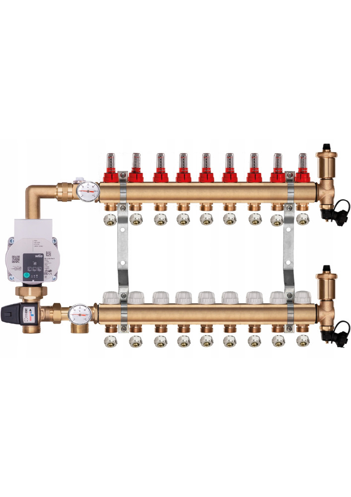 Rozdzielacz mosiężny do podłogówki 9 z GRUPĄ POMPOWĄ WILO + ZŁĄCZKI PEX