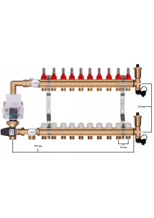 Rozdzielacz mosiężny do podłogówki 10 z GRUPĄ POMPOWĄ WILO + ZŁĄCZKI PEX
