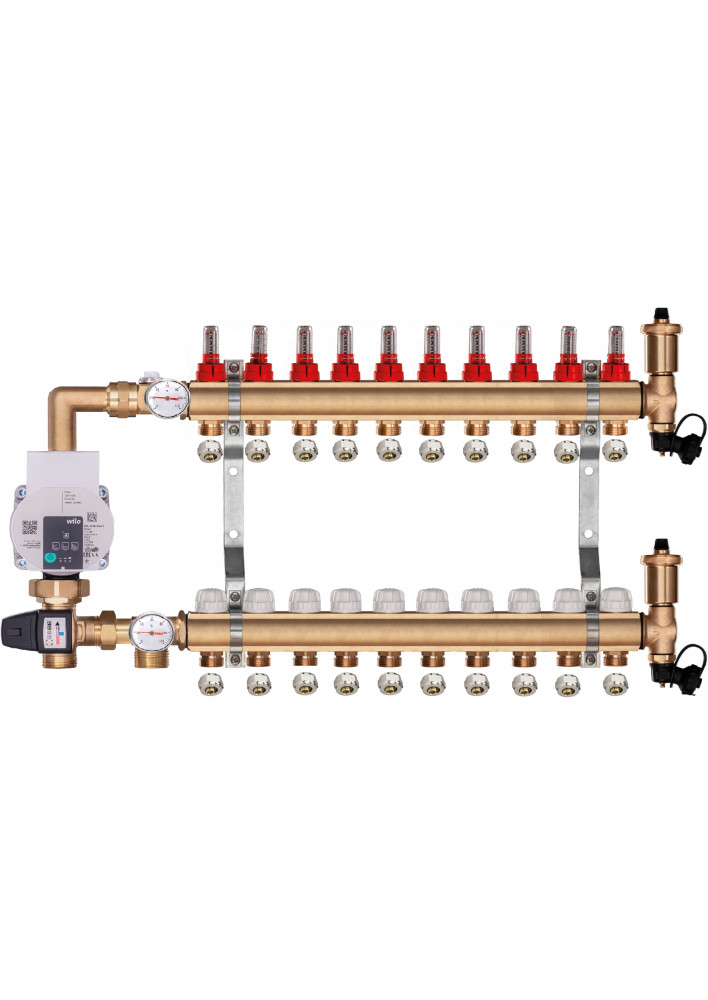 Rozdzielacz mosiężny do podłogówki 10 z GRUPĄ POMPOWĄ WILO + ZŁĄCZKI PEX