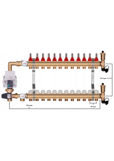 Rozdzielacz mosiężny do podłogówki 12 z GRUPĄ POMPOWĄ WILO + ZŁĄCZKI PEX