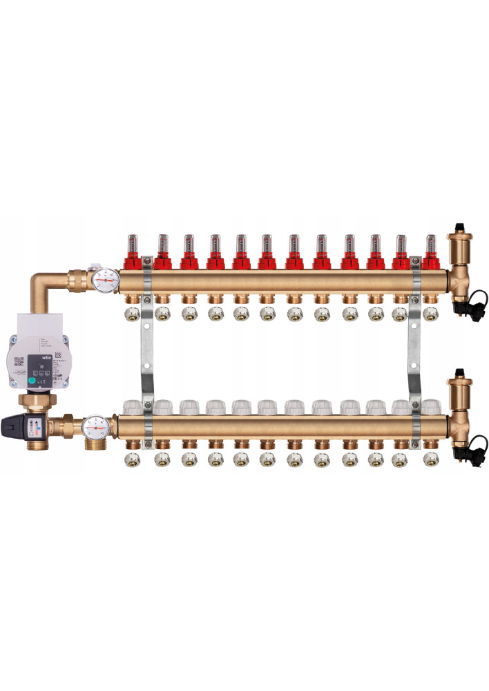 Rozdzielacz mosiężny do podłogówki 12 z GRUPĄ POMPOWĄ WILO + ZŁĄCZKI PEX