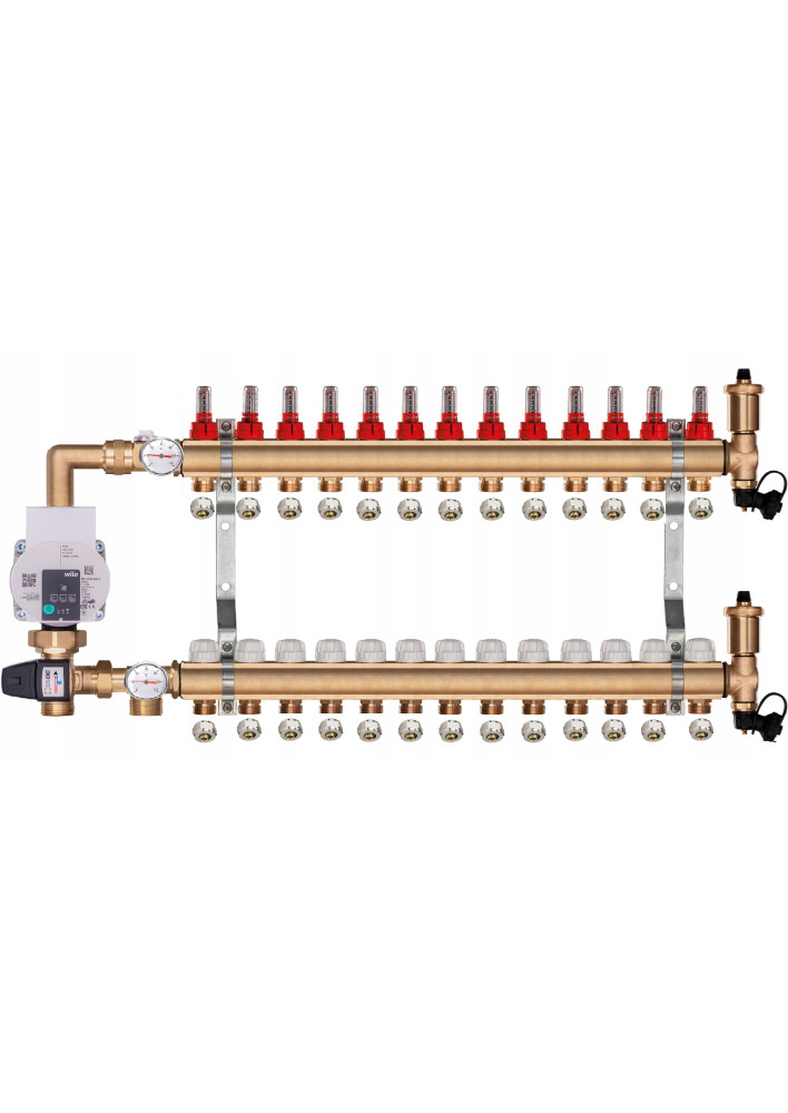 Rozdzielacz mosiężny do podłogówki 13 z GRUPĄ POMPOWĄ WILO + ZŁĄCZKI PEX