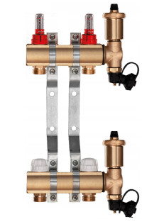 Rozdzielacz mosiężny do podłogówki 2 sekcje ogrzewania +SKRZYNKA PODTYNKOWA