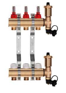 Rozdzielacz mosiężny do podłogówki 3 sekcje ogrzewania + Skrzynka podtynkowa