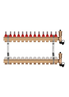 Rozdzielacz mosiężny do podłogówki 13 sekcji ogrzewania + Skrzynka podtynkowa