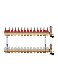 Rozdzielacz mosiężny do podłogówki 14 sekcji ogrzewania + Skrzynka podtynkowa