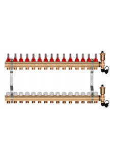 Rozdzielacz mosiężny do podłogówki 15 sekcji ogrzewania + Skrzynka podtynkowa