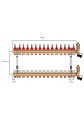 Rozdzielacz mosiężny do podłogówki 15 sekcji ogrzewania + Skrzynka natynkowa