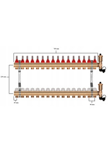 Rozdzielacz mosiężny do podłogówki 16 sekcji ogrzewania + Skrzynka natynkowa