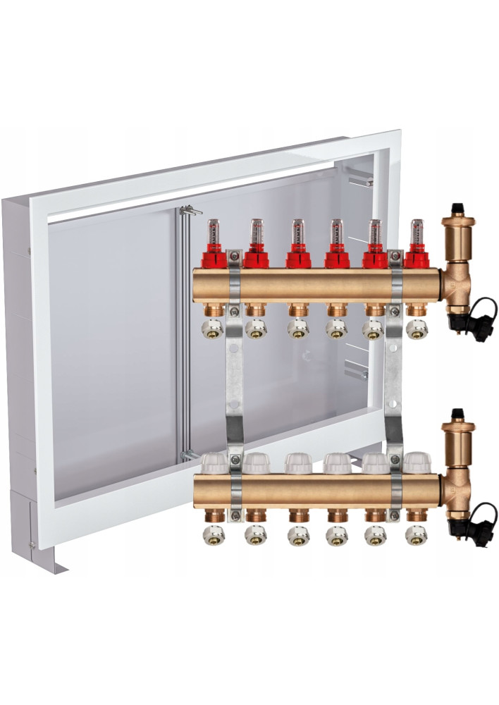 Rozdzielacz do ogrzewania podłogowego C.O 6 + ZŁĄCZKI PEX + SKRZYNKA PODTYNKOWA