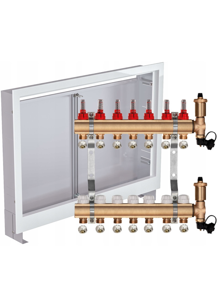 Rozdzielacz do ogrzewania podłogowego C.O 7 + ZŁĄCZKI PEX + SKRZYNKA PODTYNKOWA