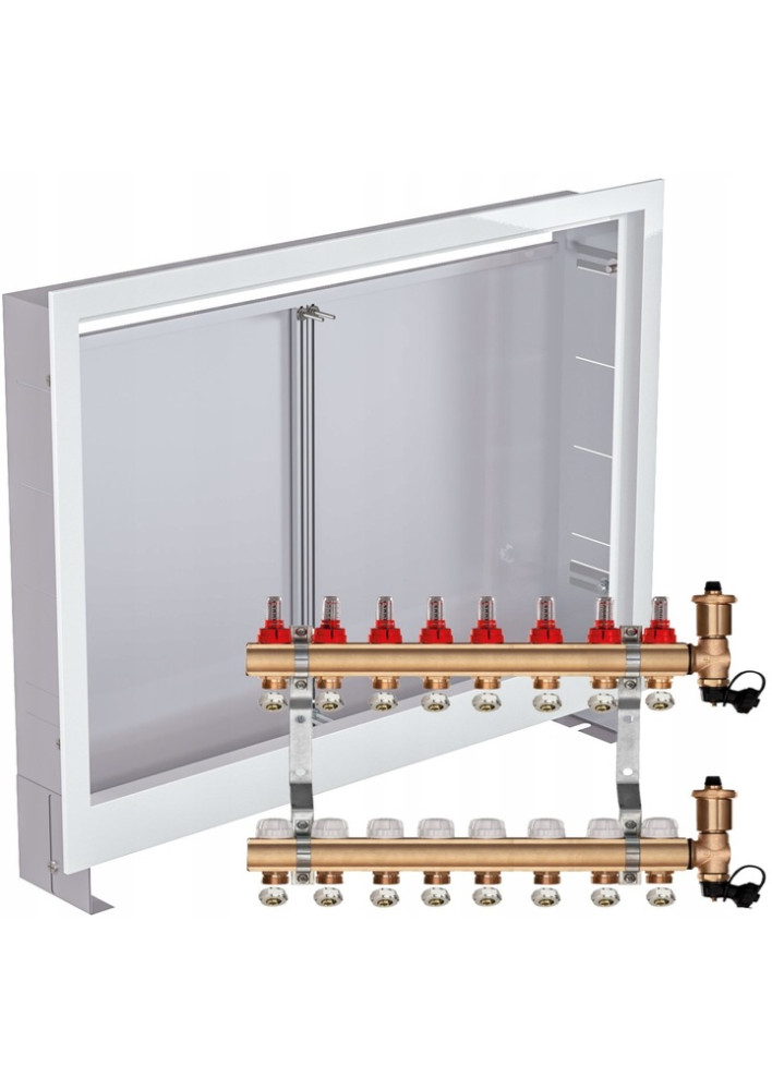 Rozdzielacz do ogrzewania podłogowego C.O 9 + ZŁĄCZKI PEX + SKRZYNKA PODTYNKOWA