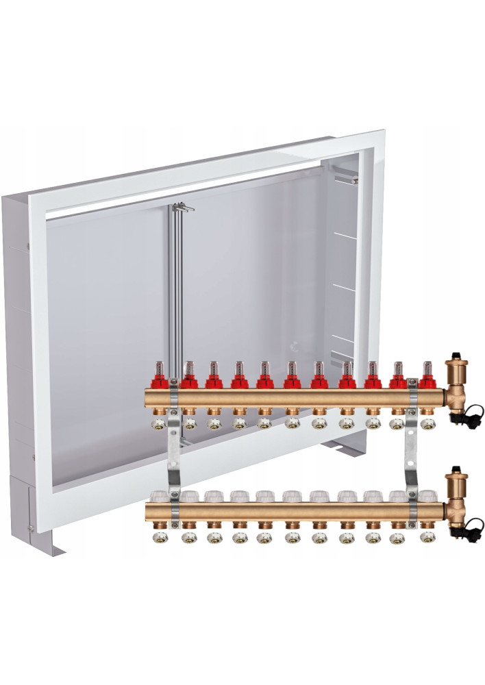 Rozdzielacz do ogrzewania podłogowego C.O 11 + ZŁĄCZKI PEX + SKRZYNKA PODTYNKOWA
