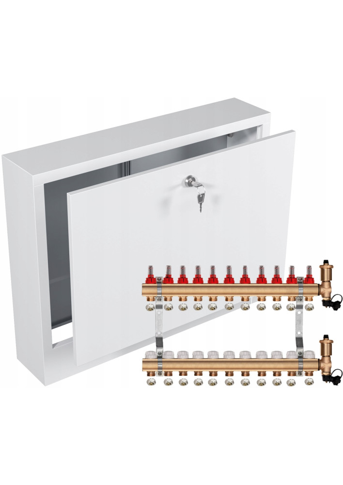 Rozdzielacz do ogrzewania podłogowego C.O 11 + ZŁĄCZKI PEX + SKRZYNKA NATYNKOWA