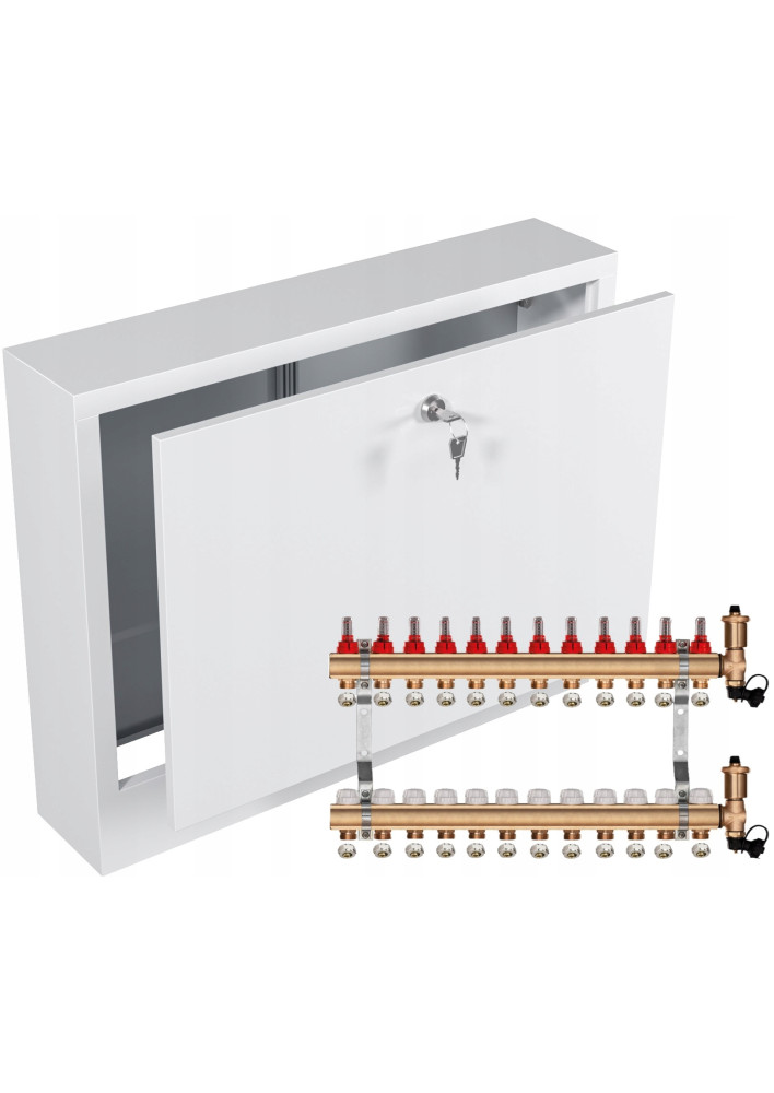 Rozdzielacz do ogrzewania podłogowego C.O 13 + ZŁĄCZKI PEX + SKRZYNKA NATYNKOWA