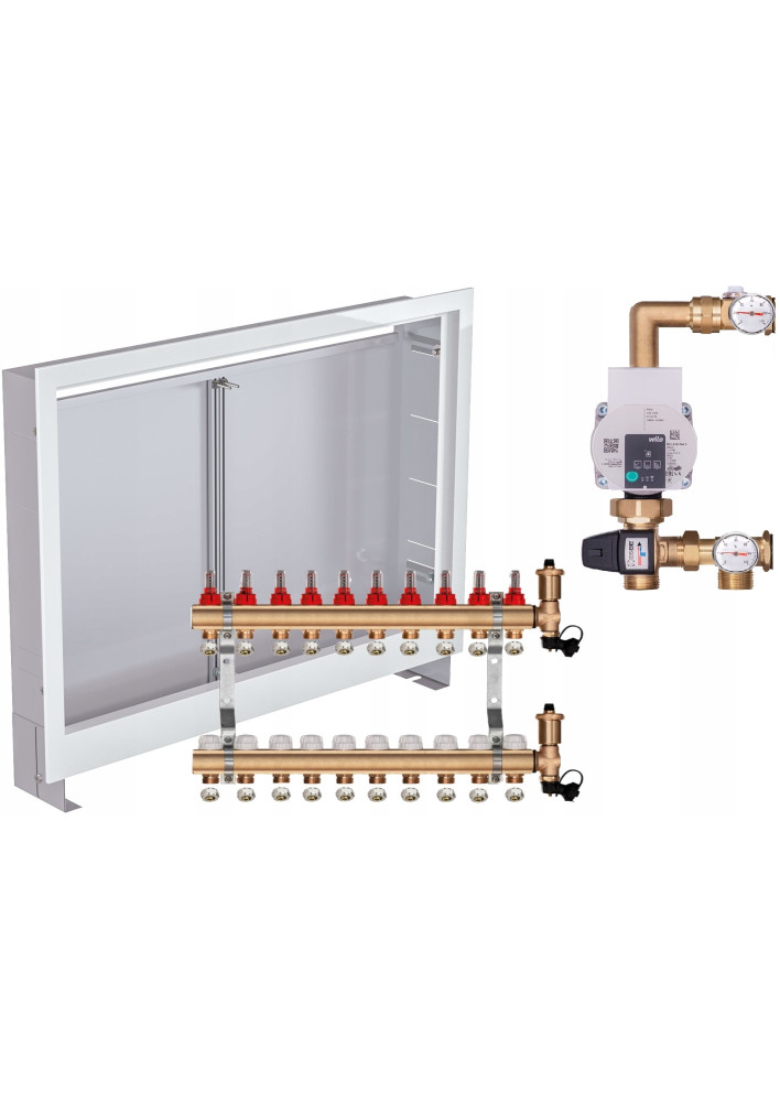 Rozdzielacz do podłogówki 10 z GRUPĄ WILO +ZŁĄCZKI PEX +SKRZYNKA PODTYNKOWA