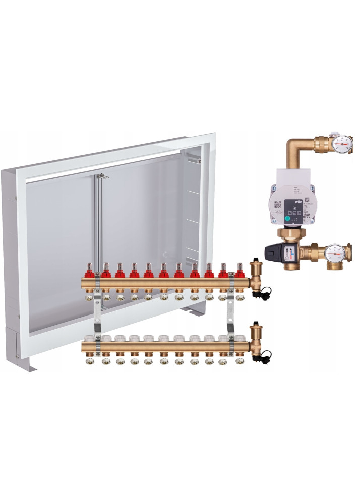Rozdzielacz do podłogówki 11 z GRUPĄ WILO +ZŁĄCZKI PEX +SKRZYNKA PODTYNKOWA