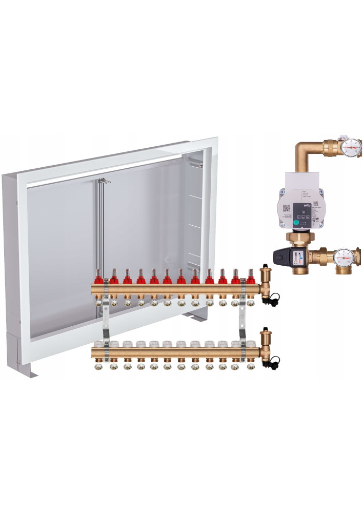 Rozdzielacz do podłogówki 12 z GRUPĄ WILO +ZŁĄCZKI PEX +SKRZYNKA PODTYNKOWA