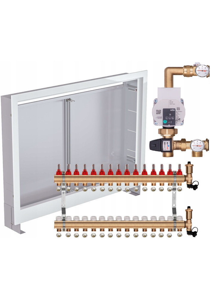 Rozdzielacz do podłogówki 15 z GRUPĄ WILO +ZŁĄCZKI PEX +SKRZYNKA PODTYNKOWA