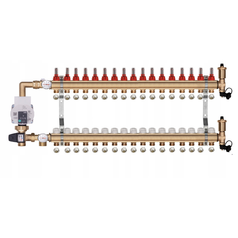 Rozdzielacz mosiężny do podłogówki 17 z GRUPĄ POMPOWĄ WILO + ZŁĄCZKI PEX