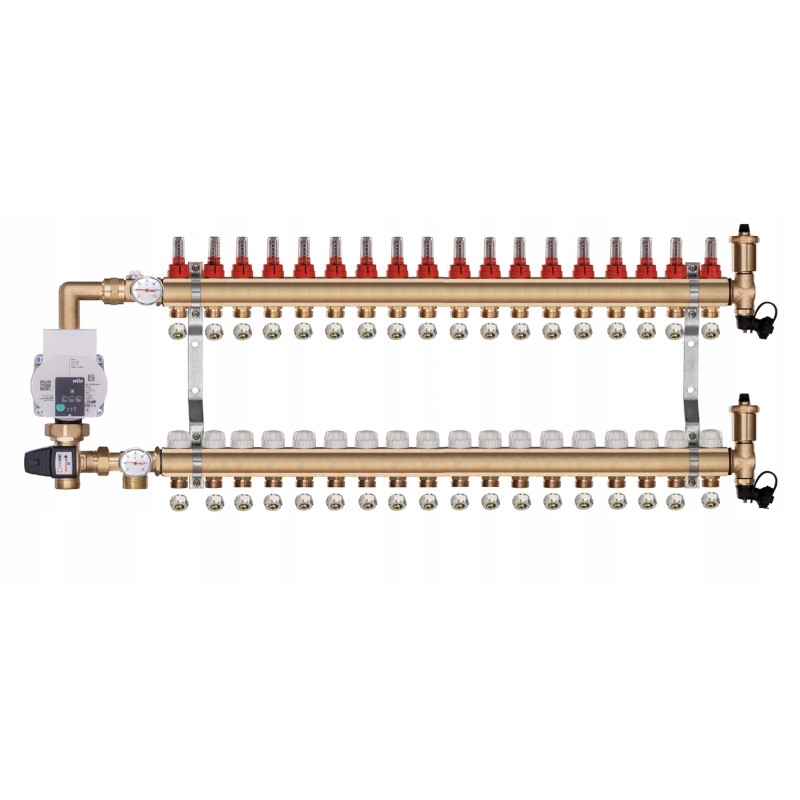 Rozdzielacz mosiężny do podłogówki 18 z GRUPĄ POMPOWĄ WILO + ZŁĄCZKI PEX