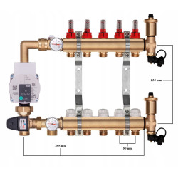 ROZDZIELACZ MOSIĘŻNY 5 SEKCJI Z GRUPĄ POMPOWĄ WILO + ZŁĄCZKI PEX + SKRZYNKA NATYNKOWA