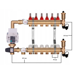ROZDZIELACZ MOSIĘŻNY 6 SEKCJI Z GRUPĄ POMPOWĄ WILO + ZŁĄCZKI PEX + SKRZYNKA NATYNKOWA
