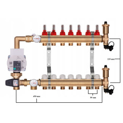 ROZDZIELACZ MOSIĘŻNY 7 SEKCJI Z GRUPĄ POMPOWĄ WILO + ZŁĄCZKI PEX + SKRZYNKA NATYNKOWA