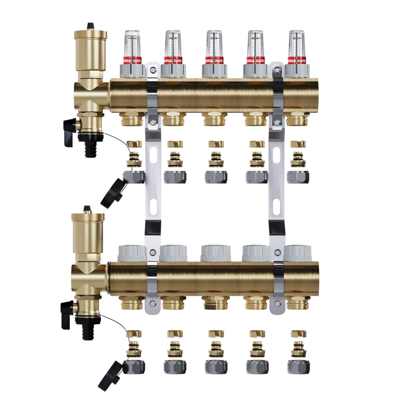 copy of Rozdzielacz mosiężny uzbrojony 2 obwodowy do ogrzewania podłogowego C.O.