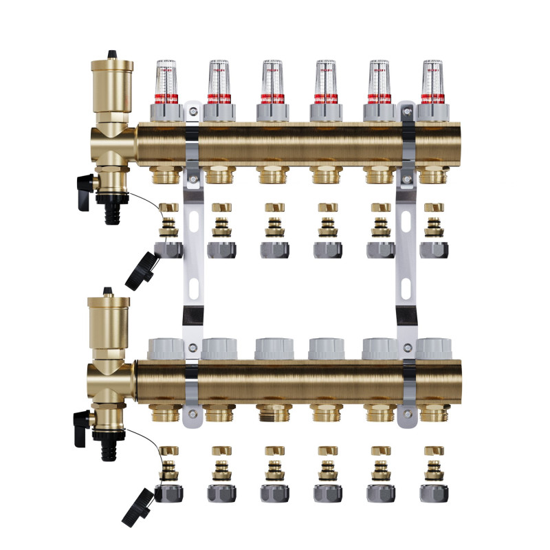 copy of Rozdzielacz mosiężny uzbrojony 2 obwodowy do ogrzewania podłogowego C.O.