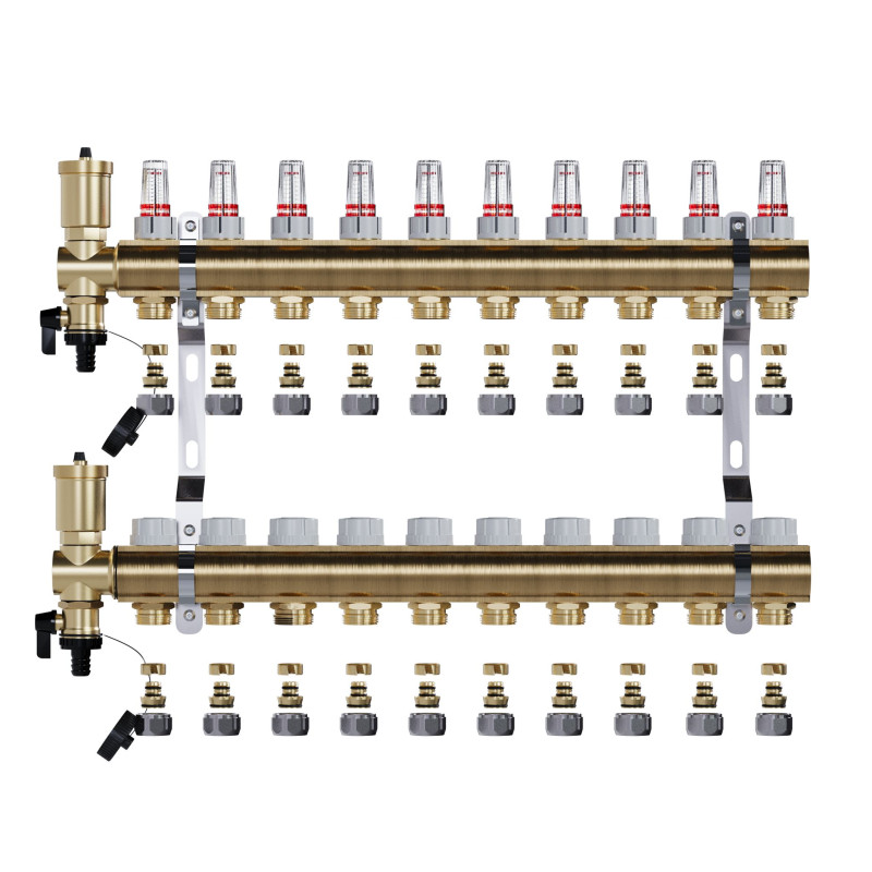 copy of Rozdzielacz mosiężny uzbrojony 2 obwodowy do ogrzewania podłogowego C.O.