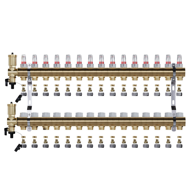 copy of Rozdzielacz mosiężny uzbrojony 2 obwodowy do ogrzewania podłogowego C.O.