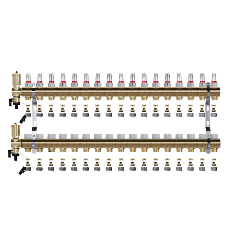 copy of Rozdzielacz mosiężny uzbrojony 2 obwodowy do ogrzewania podłogowego C.O.