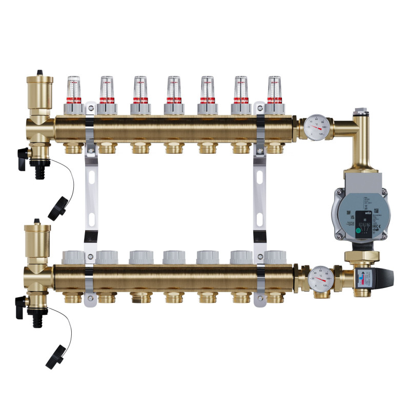 copy of Rozdzielacz mosiężny uzbrojony 2 obwodowy do ogrzewania podłogowego C.O.
