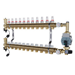 Rozdzielacz mosiężny 11 obwody do C.O. z grupą POMPOWĄ WILO