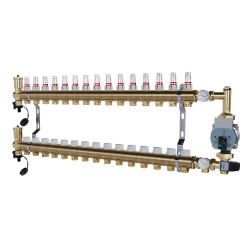 Rozdzielacz mosiężny 15 obwody do C.O. z grupą POMPOWĄ WILO