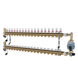 Rozdzielacz mosiężny 18 obwody do C.O. z grupą POMPOWĄ WILO