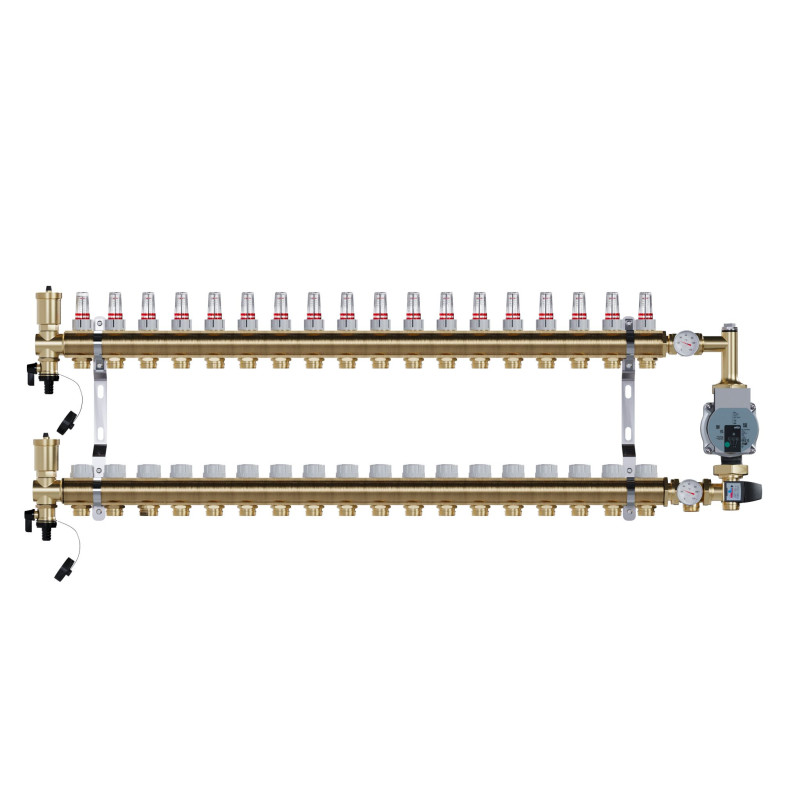 Rozdzielacz mosiężny 18 obwody do C.O. z grupą POMPOWĄ WILO