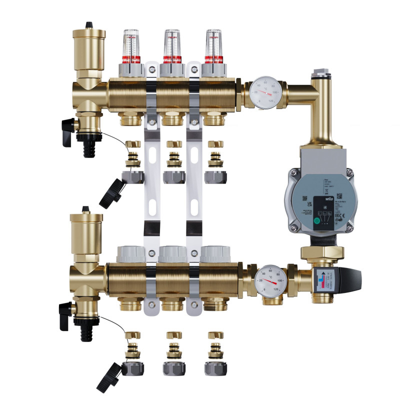 copy of Rozdzielacz mosiężny uzbrojony 2 obwodowy do ogrzewania podłogowego C.O.