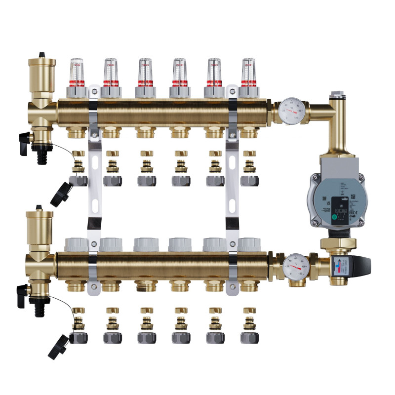 copy of Rozdzielacz mosiężny uzbrojony 2 obwodowy do ogrzewania podłogowego C.O.